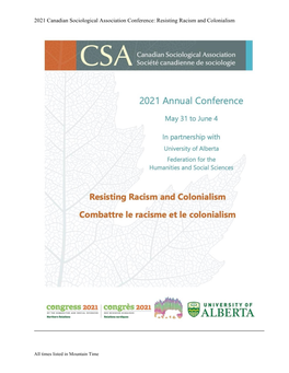 2021 Canadian Sociological Association Conference: Resisting Racism and Colonialism