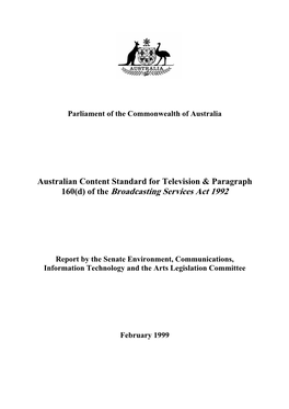 Australian Content Standard for Television & Paragraph 160(D) Of