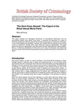 'The Devil Goes Abroad': the Export of the Ritual Abuse Moral Panic