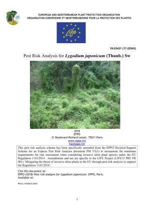 Pest Risk Analysis for Lygodium Japonicum (Thunb.) Sw