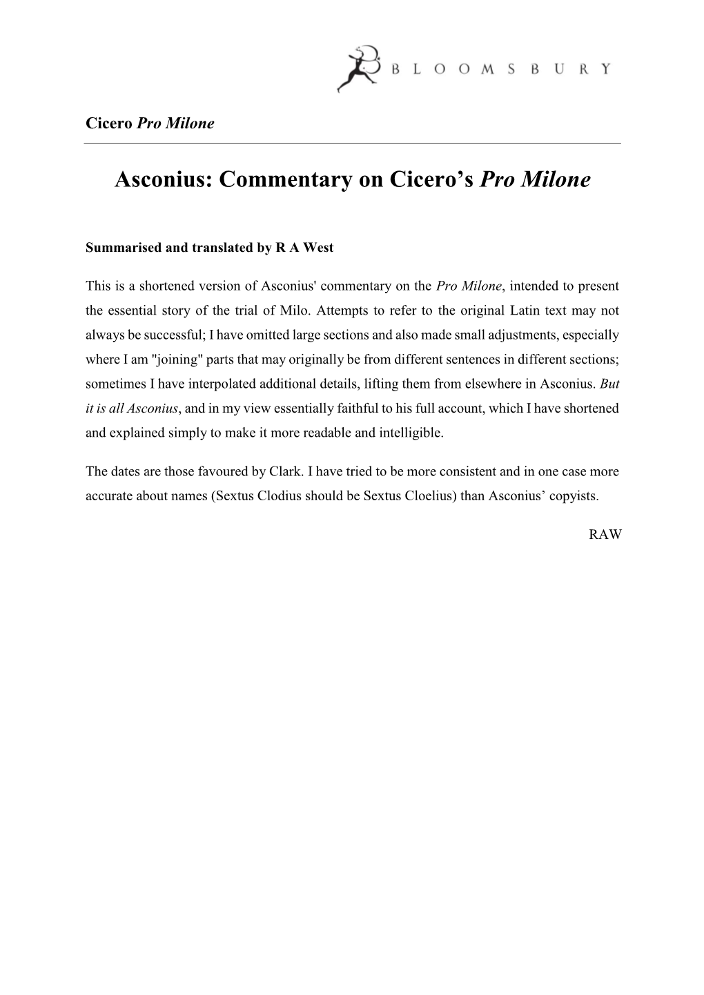 Asconius: Commentary on Cicero's Pro Milone