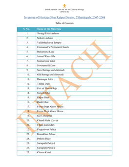 Inventory of Heritage Sites Raipur District, Chhattisgarh, 2007-2008