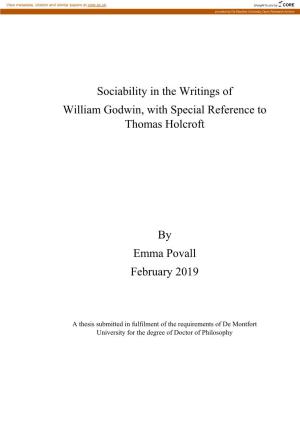 Sociability in the Writings of William Godwin, with Special Reference to Thomas Holcroft