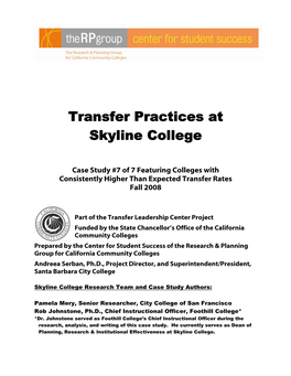 Case Study #7 of 7 Featuring Colleges with Consistently Higher Than Expected Transfer Rates Fall 2008