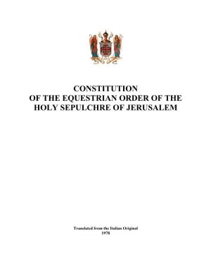 Constitution of the Equestrian Order of the Holy Sepulchre of Jerusalem