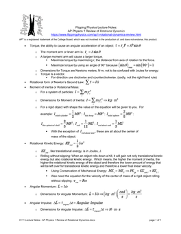 0111 Lecture Notes - AP Physics 1 Review of Rotational Dynamics.Docx Page 1 of 1