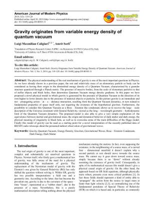 Gravity Originates from Variable Energy Density of Quantum Vacuum