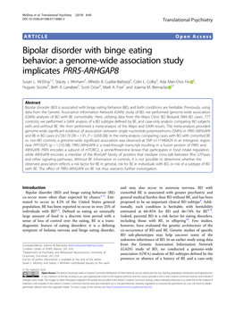 Bipolar Disorder with Binge Eating Behavior: a Genome-Wide Association Study Implicates PRR5-ARHGAP8 Susan L