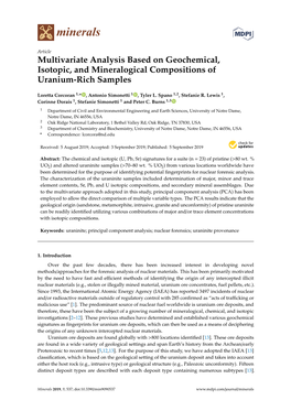 Multivariate Analysis Based on Geochemical, Isotopic, and Mineralogical Compositions of Uranium-Rich Samples