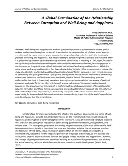 A Global Examination of the Relationship Between Corruption and Well-Being and Happiness