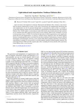 PHYSICAL REVIEW B 103, 205417 (2021) Light-Induced Static Magnetization: Nonlinear Edelstein Effect