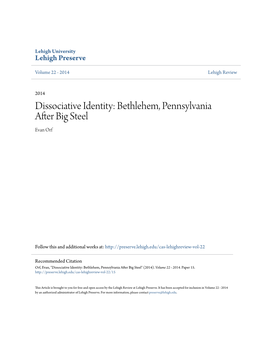 Dissociative Identity: Bethlehem, Pennsylvania After Big Steel Evan Orf