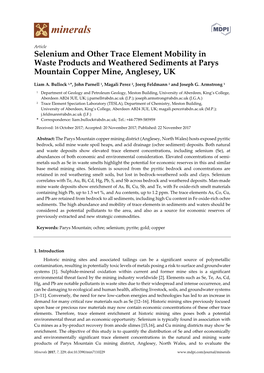 Selenium and Other Trace Element Mobility in Waste Products and Weathered Sediments at Parys Mountain Copper Mine, Anglesey, UK