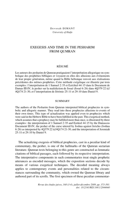 Exegesis and Time in the Pesharim from Qumran 373
