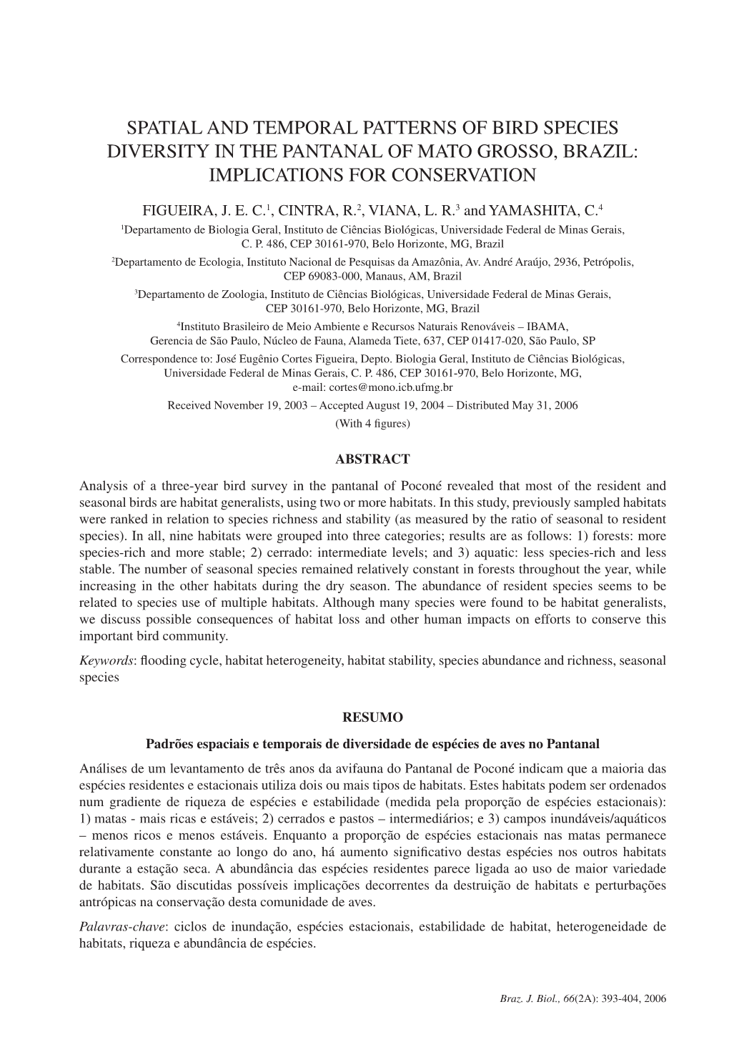 Spatial and Temporal Patterns of Bird Species Diversity in the Pantanal of Mato Grosso, Brazil: Implications for Conservation