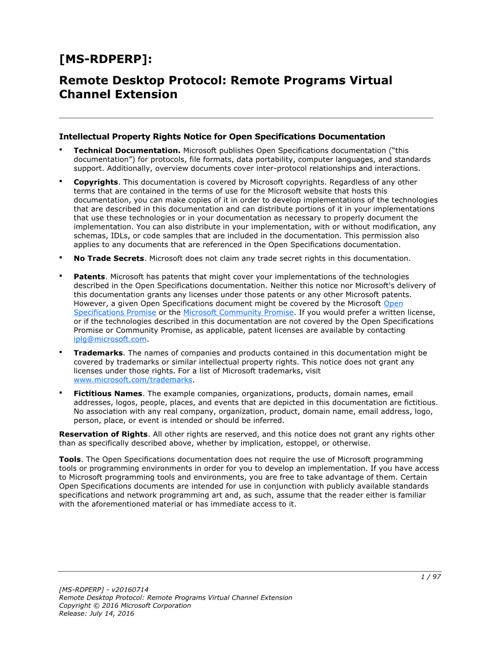 Remote Desktop Protocol: Remote Programs Virtual Channel Extension