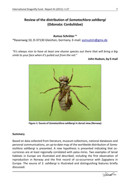 Review of the Distribution of Somatochlora Sahlbergi (Odonata: Corduliidae)