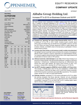 Alibaba Group Holding Ltd. OUTPERFORM 12-18 Mo