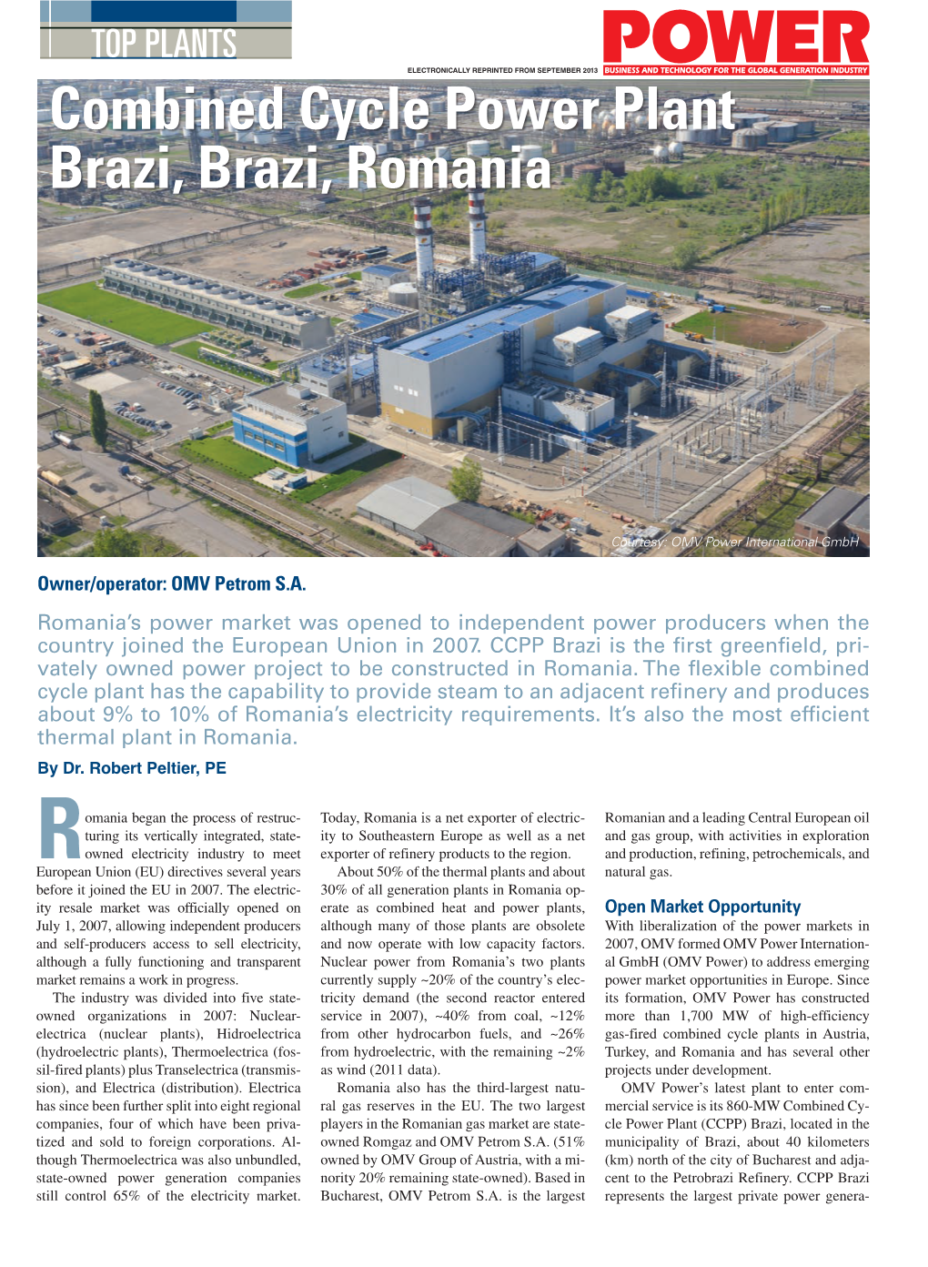 09/01/13 Power Magazine Combined Cycle Power Plant Brazi, Brazi