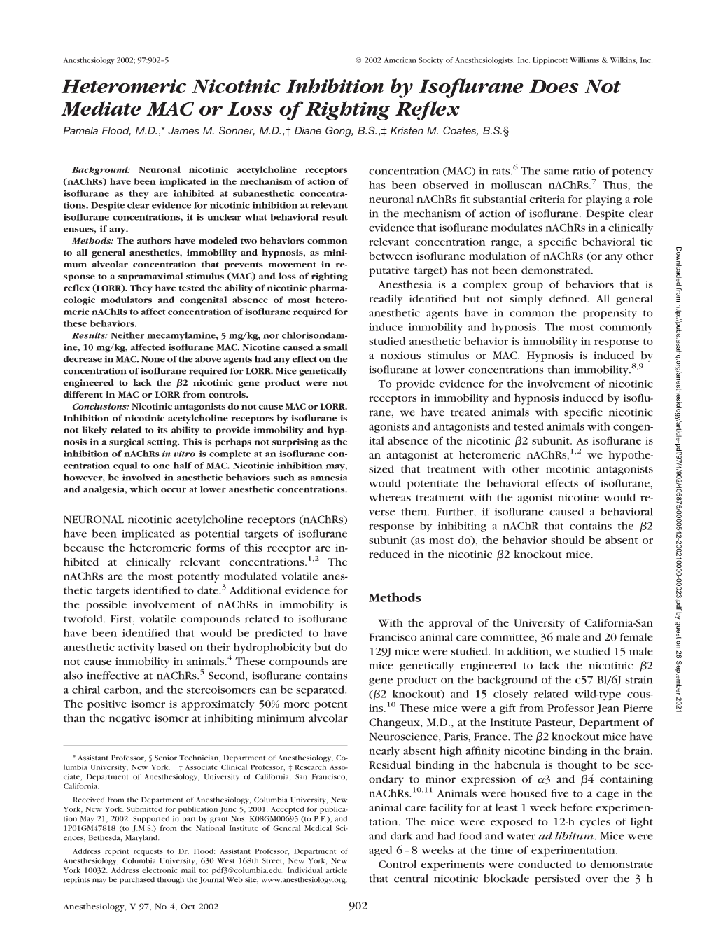 Heteromeric Nicotinic Inhibition by Isoflurane Does Not Mediate MAC