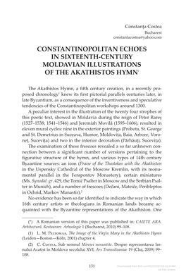 Constantinopolitan Echoes in Sixteenth-Century Moldavian Illustrations of the Akathistos Hymn*