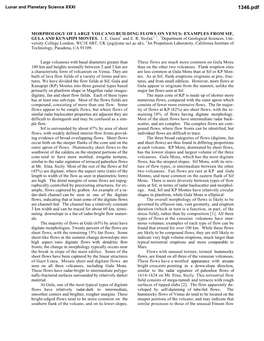 MORPHOLOGY of LARGE VOLCANO BUILDING FLOWS on VENUS: EXAMPLES from SIF, GULA and KUNAPIPI MONTES. J. E. Guest1 and E. R. Stofan1