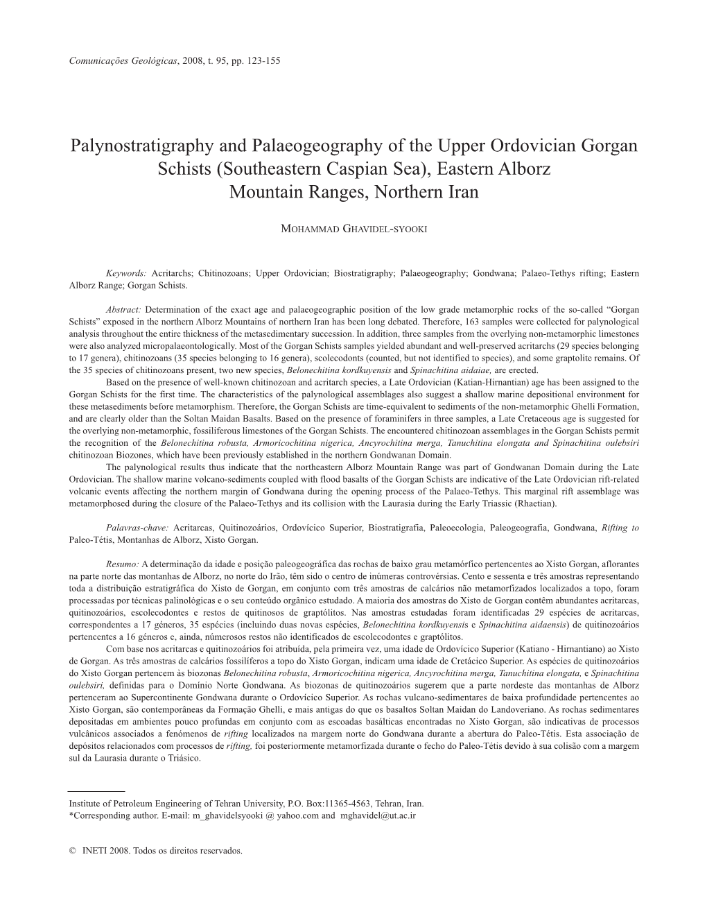 Palynostratigraphy and Palaeogeography of the Upper Ordovician Gorgan Schists (Southeastern Caspian Sea), Eastern Alborz Mountain Ranges, Northern Iran