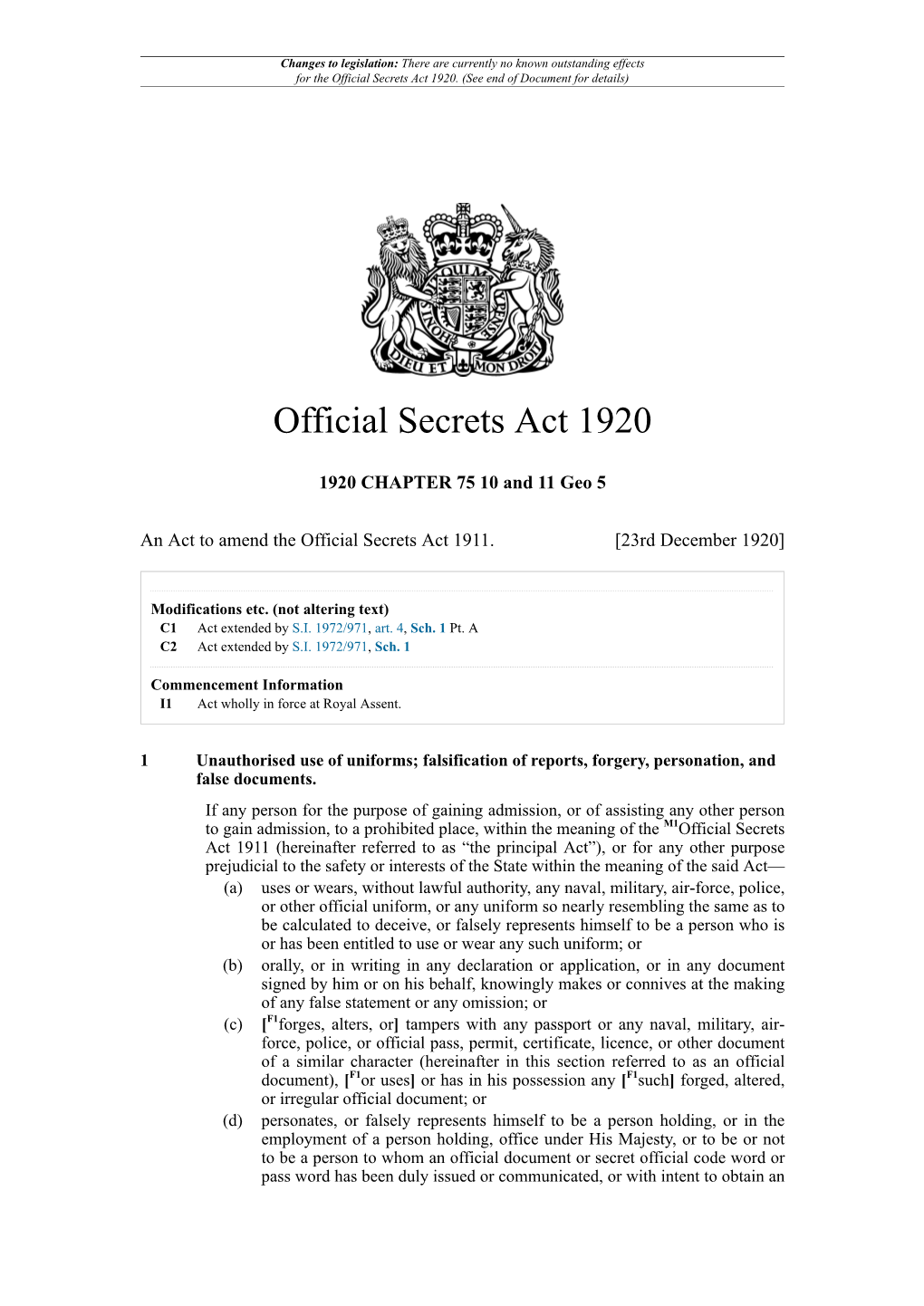 Official Secrets Act 1920
