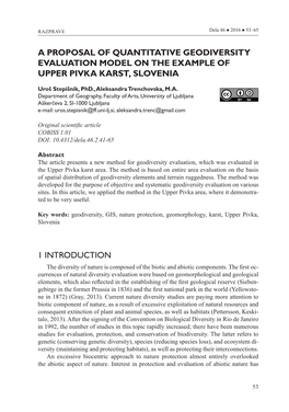A Proposal of Quantitative Geodiversity Evaluation Model on the Example of Upper Pivka Karst, Slovenia