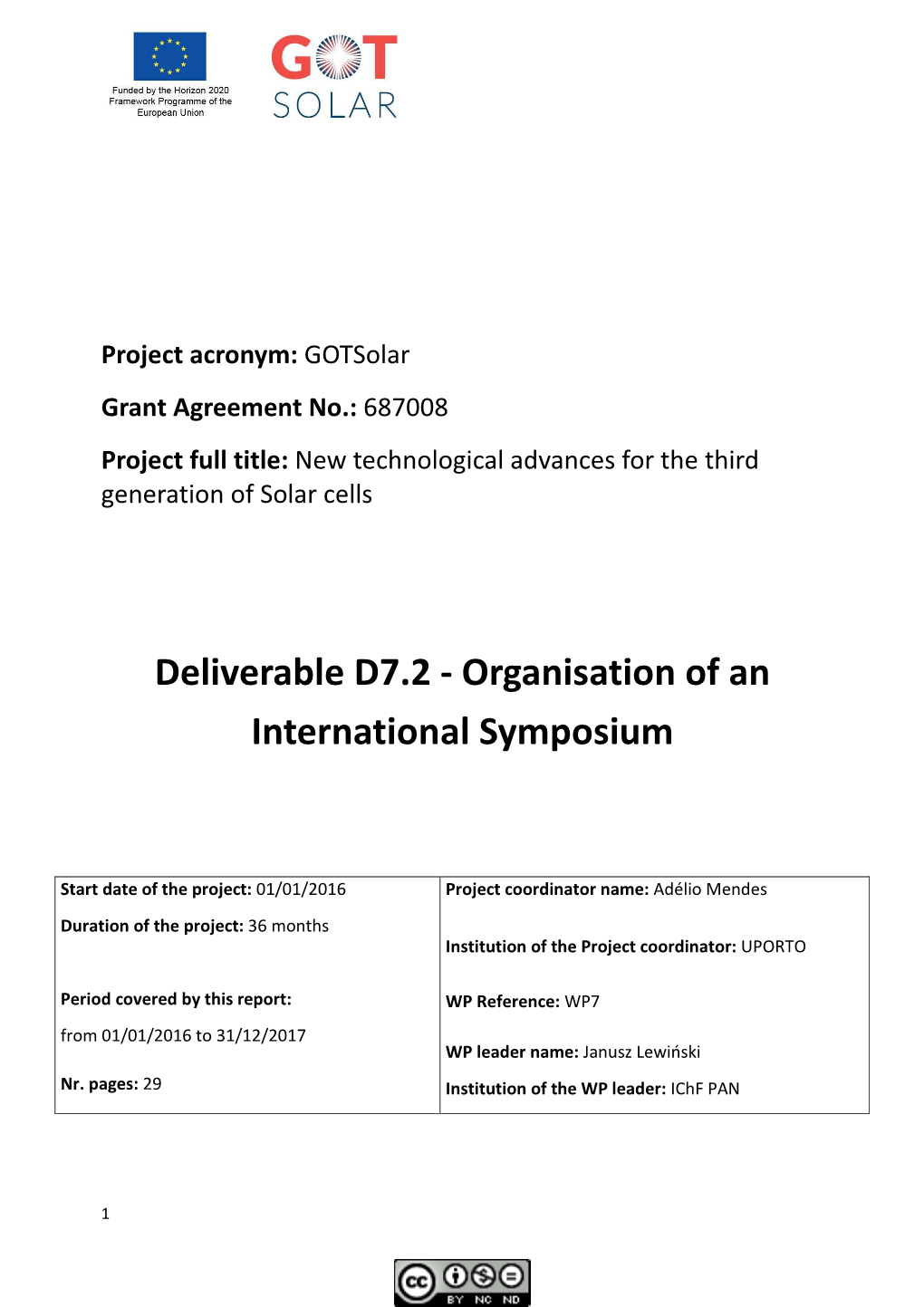 Deliverable D7.2 - Organisation of an International Symposium