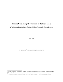 Offshore Wind Energy Development in the Great Lakes