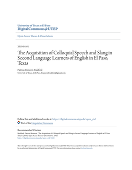 The Acquisition of Colloquial Speech and Slang in Second Language