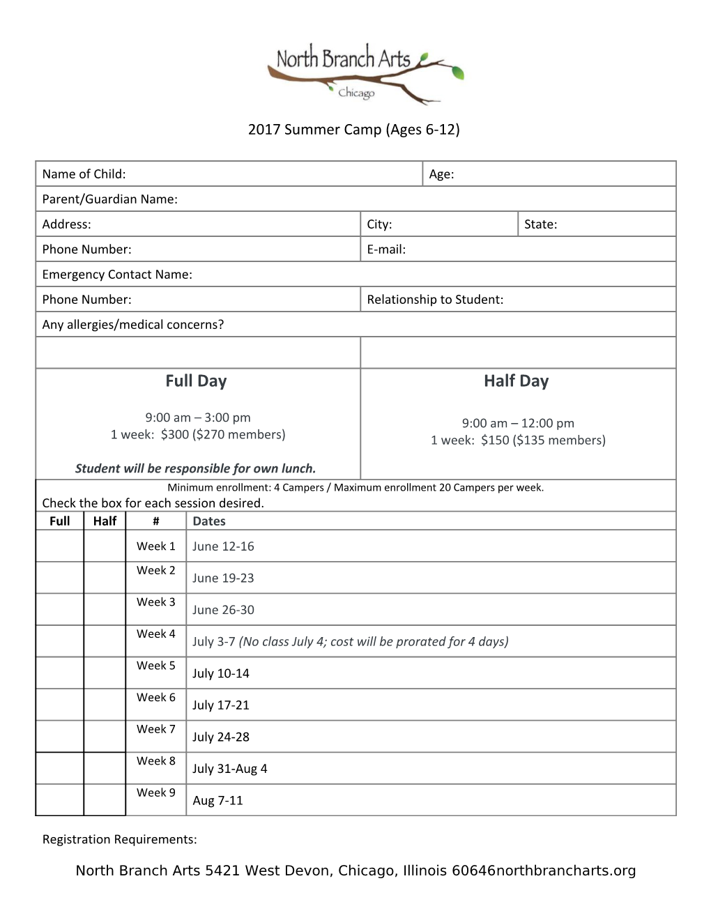 2017 Summer Camp (Ages 6-12)