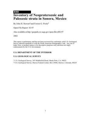 Inventory of Neoproterozoic and Paleozoic Strata in Sonora, Mexico