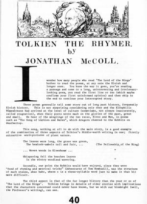 TOLKIEN the RHYMER. JONATHAN Mccoll