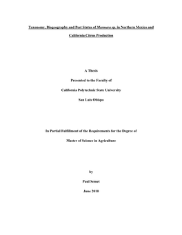 Taxonomy, Biogeography and Pest Status of Marmara Sp. in Northern Mexico and California Citrus Production