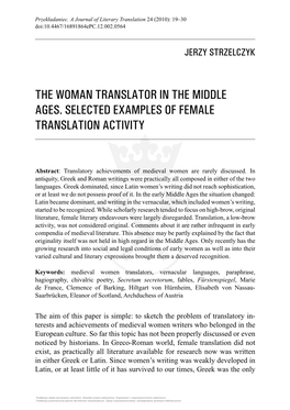 The Woman Translator in the Middle Ages. Selected Examples of Female Translation Activity