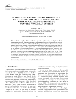 Partial Synchronization of Nonidentical Chaotic Systems Via Adaptive Control, with Applications to Modeling Coupled Nonlinear Systems
