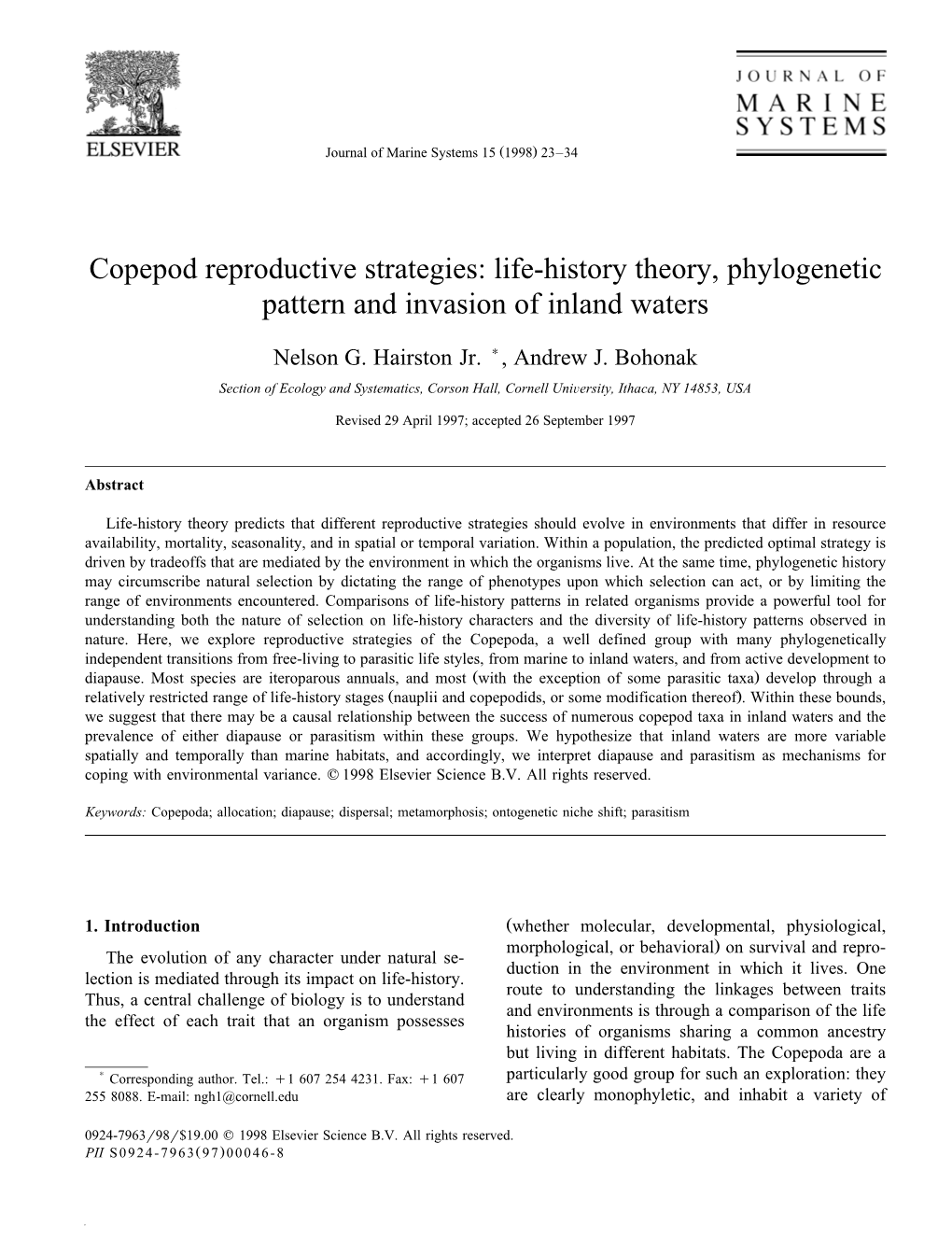 Copepod Reproductive Strategies: Life-History Theory, Phylogenetic Pattern and Invasion of Inland Waters