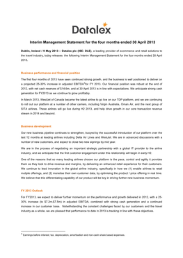 Interim Management Statement for the 4 Months Ended 30 April 2013