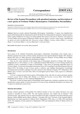 Review of the Iranian Pteromalinae with Spiculated Antennae, and Description of a New Species of Norbanus Walker (Hymenoptera: Chalcidoidea, Pteromalidae)