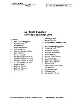 Hot Glass Supplies Revised September 2006