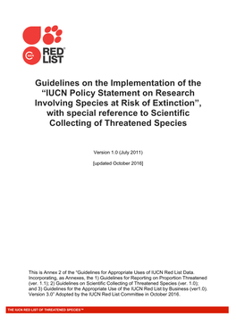 IUCN Policy Statement on Research Involving Species at Risk of Extinction”, with Special Reference to Scientific Collecting of Threatened Species