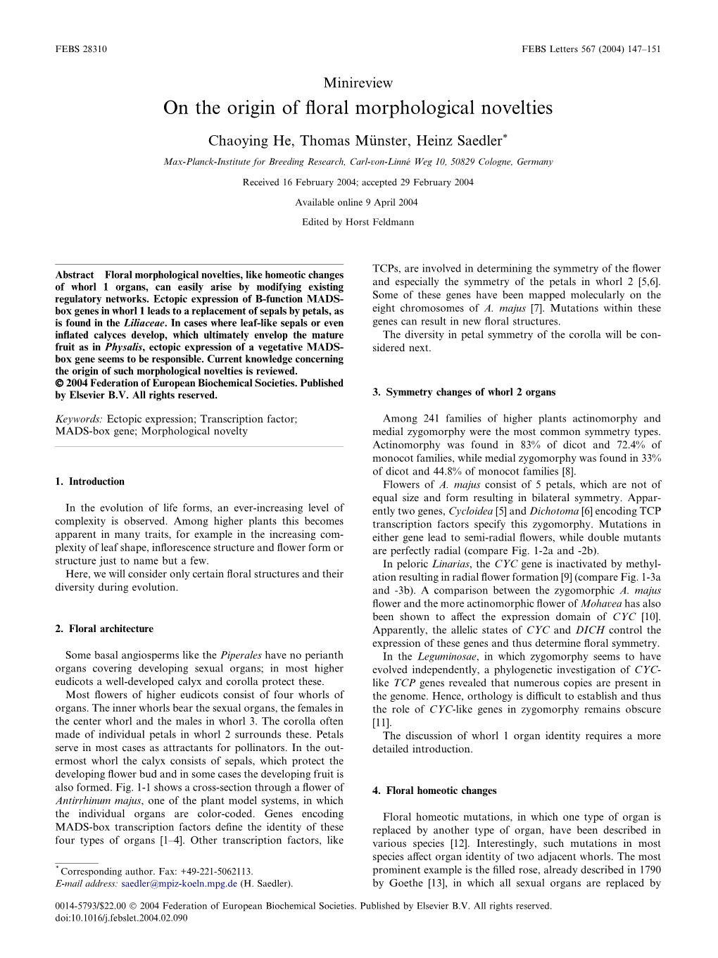 On the Origin of Floral Morphological Novelties