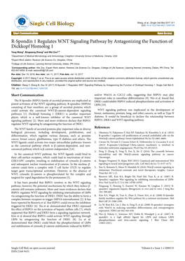 R-Spondin 1 Regulates WNT Signaling Pathway by Antagonizing