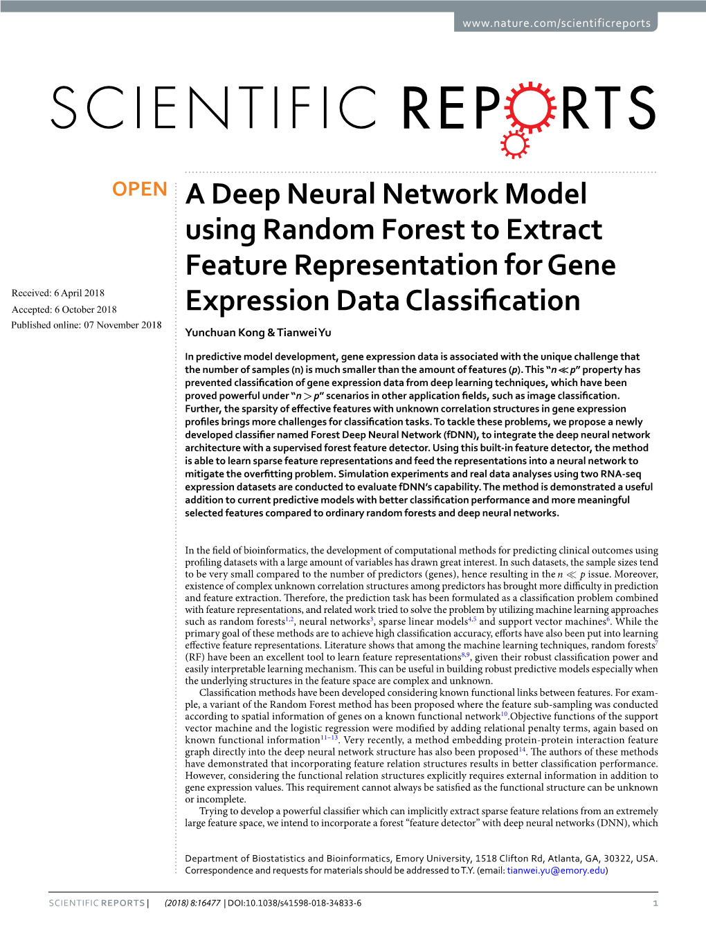 A Deep Neural Network Model Using Random Forest to Extract Feature