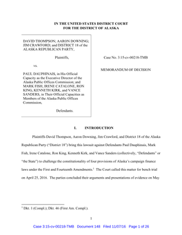 Memorandum of Decision; Alaska Republican Party, Et Al. V. Alaska