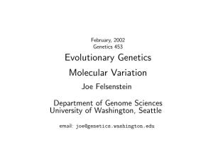 Evolutionary Genetics Molecular Variation Joe Felsenstein