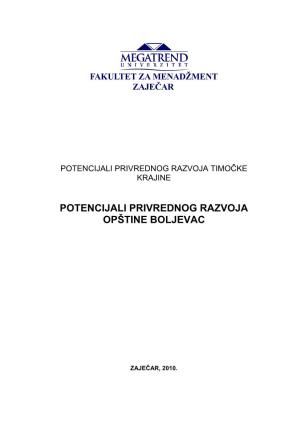 Potencijali Privrednog Razvoja Opštine Boljevac