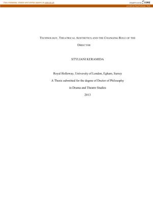 STYLIANI KERAMIDA Royal Holloway, University of London, Egham, Surrey a Thesis Submitted for the Degree of Doctor of Philosophy